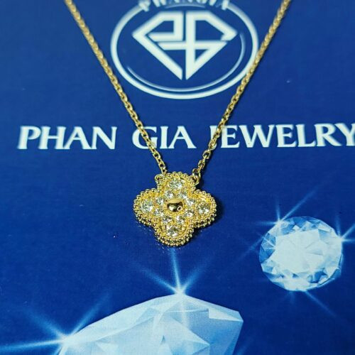 Dây Chuyền Vintage Alhambra Pendant 18K Yellow Gold Full Kim Cương