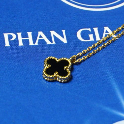 Dây Chuyền Sweet Alhambra Pendant 9mm 18K Yellow Gold, Đá Onyx