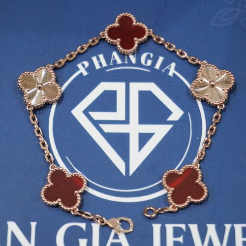 Lắc tay VCA Vintage Alhambra 18K Guilloché Rose Gold & Carnelian